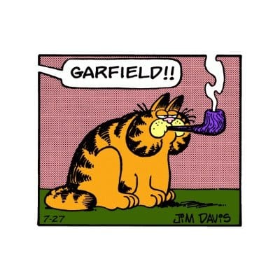 Garfield à la pipe, pendant que Jon lui crie dessus.